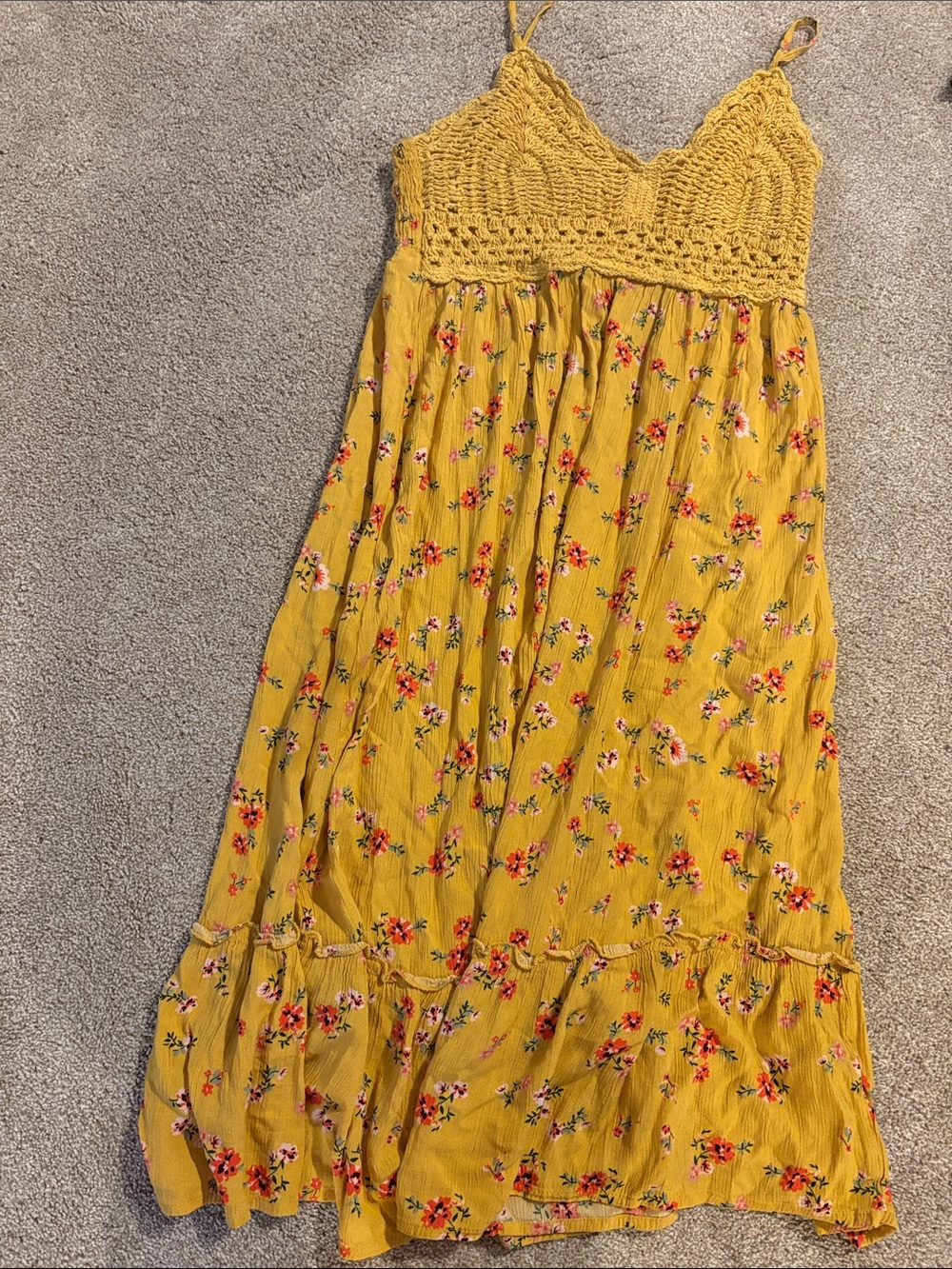 indulge Mustard Yellow Floral Crochet-Top Maxi Skirt